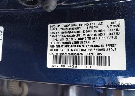 2018 Honda Cr-V Ex-L/Ex-L Navi z USA, uszkodzony, nr VIN 7FARW2H86JE056835